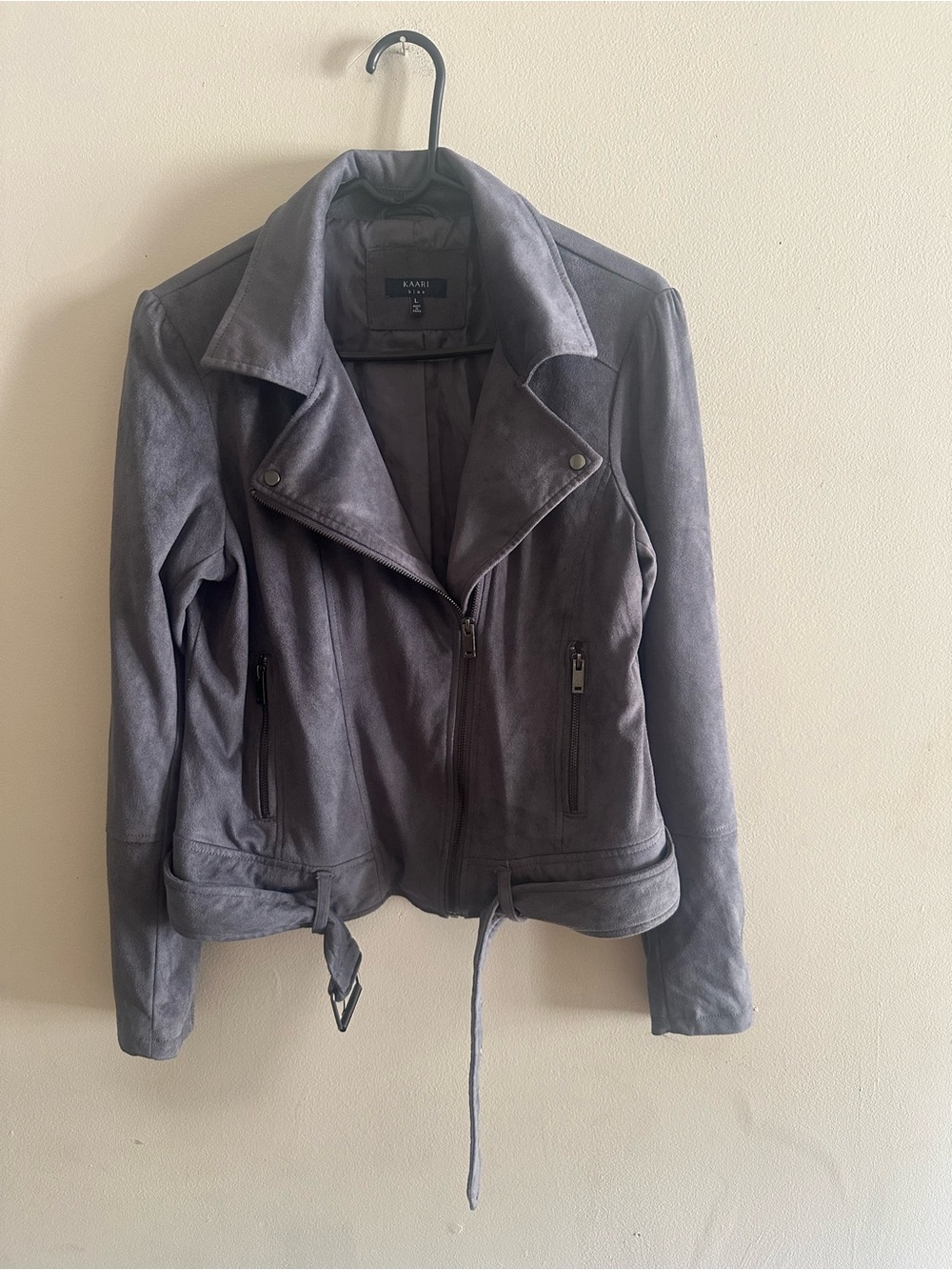 Kaari Blue Gray Faux Suede Moto Jacket Size L NWT